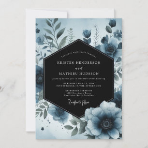 Invitation Moody Blue Floral Mariage botanique