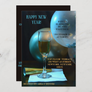Invitation Moody Blue New Year Champagne Flute