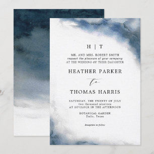 Invitation Moody Blue Watercolor Classique Mariage élégant