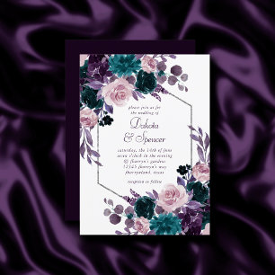 Invitation Moody Boho Bouquet de cadre argenté violet d'aub