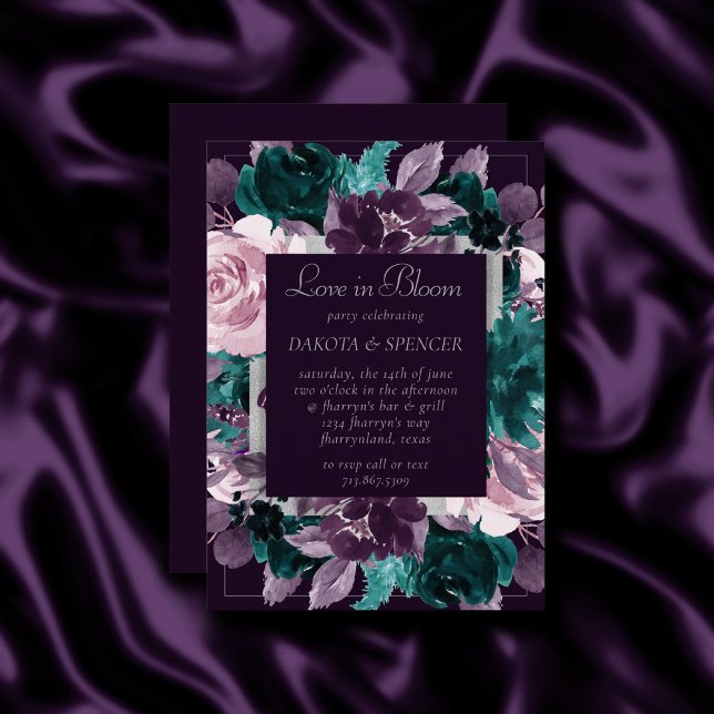 Invitation Moody Boho | Eggplant foncé violet douche florale (Créateur téléchargé)