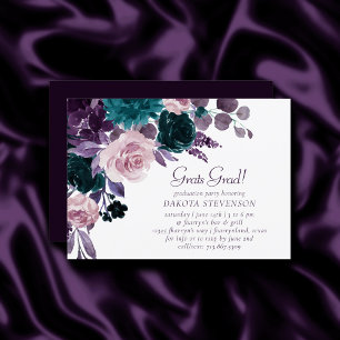 Invitation Moody Boho   Eggplant Purple Floral Graduation