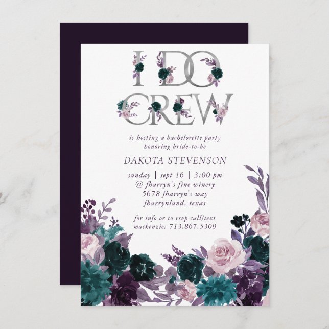 Invitation Moody Boho | Eggplant Turquoise I Do Crew Fête des (Devant / Derrière)