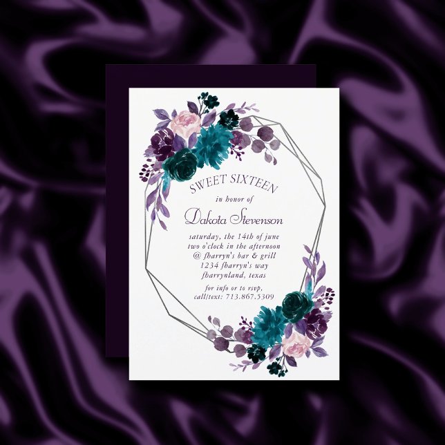 Invitation Moody Boho | Sweet sixteen de bouquet pourpre d'au (Créateur téléchargé)