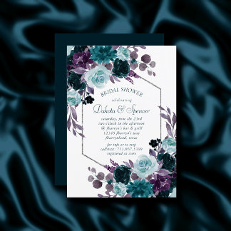 Invitation Moody Boho | Turquoise Baby shower à cadre argenté