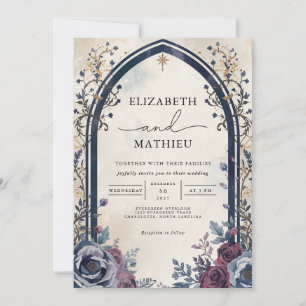 Invitation Moody Bourgogne Floral Arch Mariage botanique