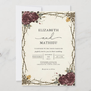 Invitation Moody Bourgogne Floral Mariage gothique