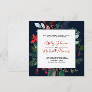 Invitation Moody Burgundy & Navy Blue Floral Frame Mariage