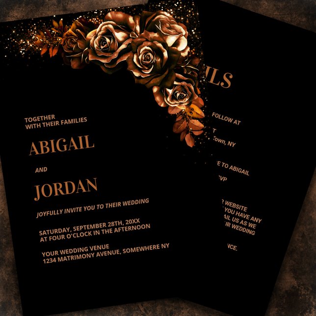 Invitation Moody Burnt Orange Floral tout en un seul Mariage (Créateur téléchargé)