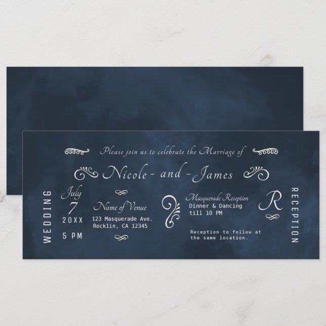 Invitation Moody Dark Navy Blue Aquarelle Mariage moderne (Devant / Derrière)