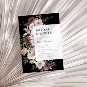 Invitation Moody Dusty Rose Floral Fête des mariées