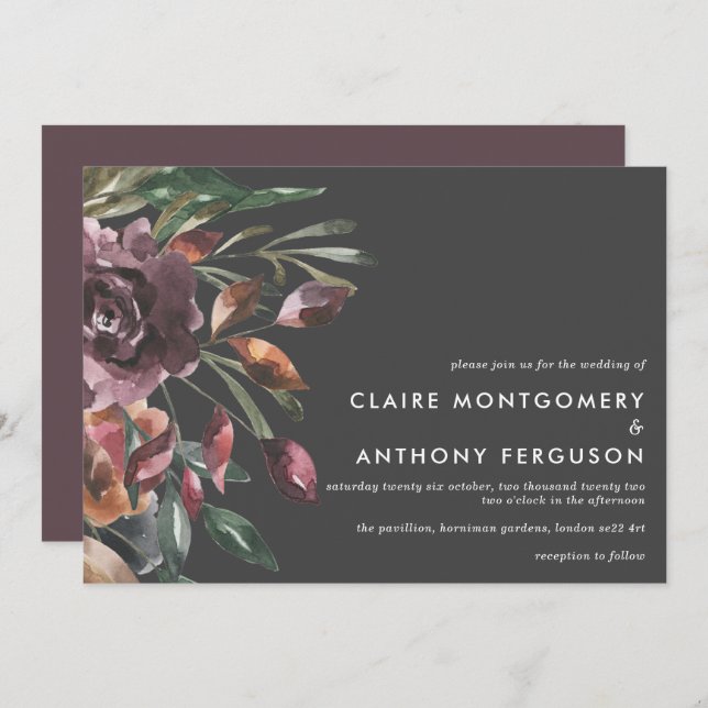 Invitation Moody Fall Floral Burst Mariage (Devant / Derrière)