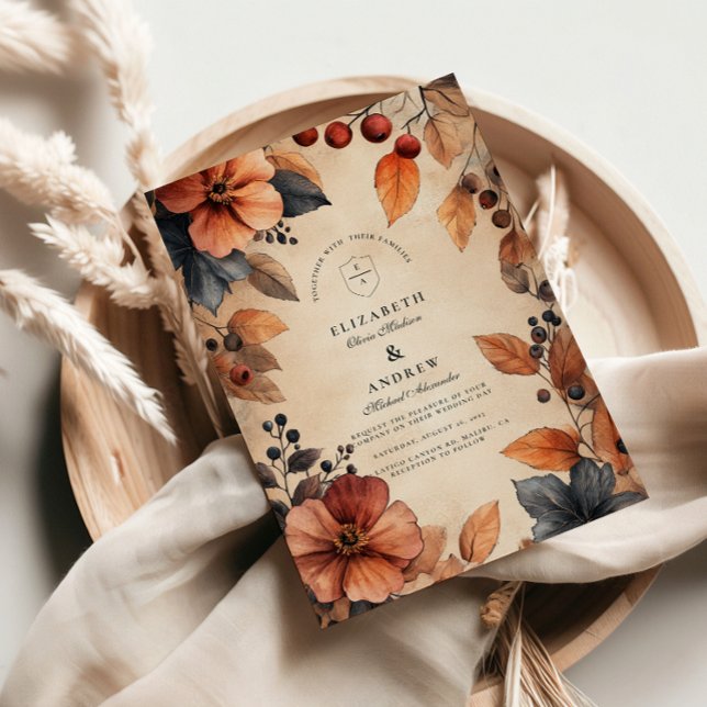 Invitation Moody Fall Floral Mariage Style Vintage (Créateur téléchargé)