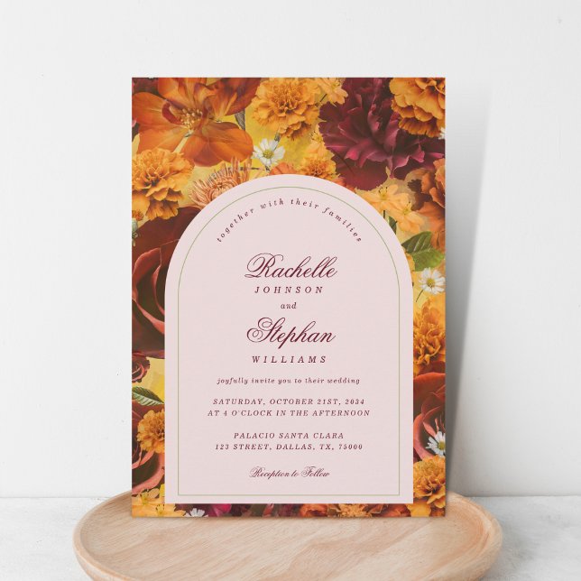 Invitation Moody Fall Floral QR Code Tout en un Mariage (Créateur téléchargé)