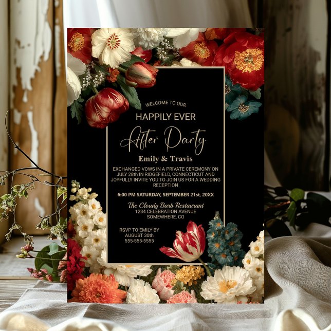Invitation Moody Floral Black Happily Ever After Party (Créateur téléchargé)