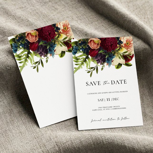 Invitation Moody Floral Burgundy Wedding Enregistrer la date (Créateur téléchargé)
