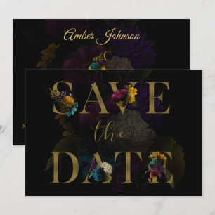 Invitation Moody Floral Noir Mariage Monogramme Enregistrer L