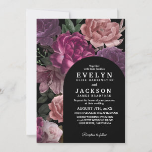 Invitation Moody foncé Aquarelle florale noir Mariage
