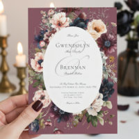 Moody foncé Bourgogne Oval Mariage de cadre floral