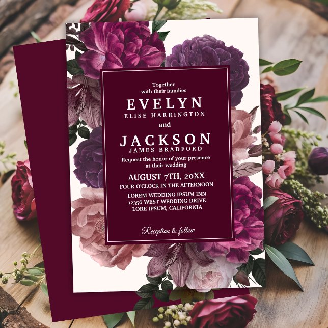 Invitation Moody foncé Cascade florale automne hiver Mariage  (Créateur téléchargé)