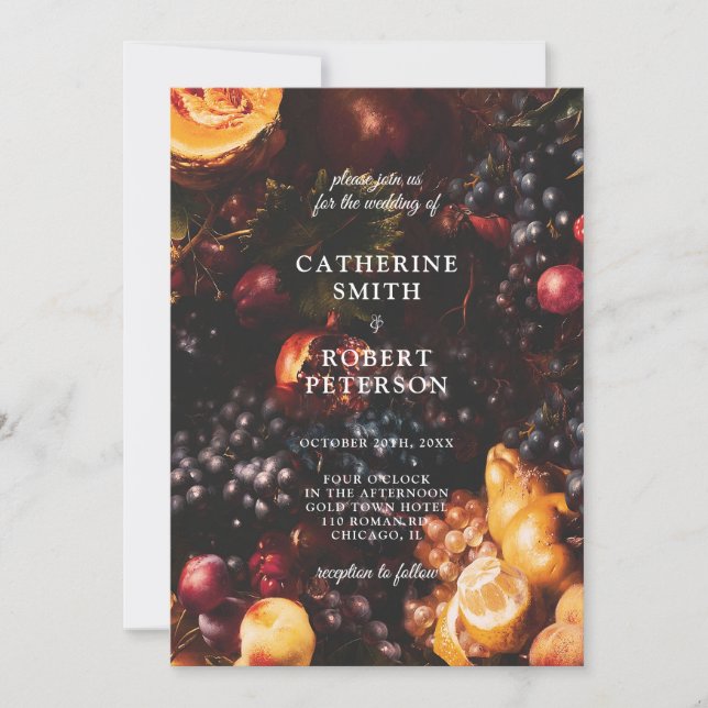 Invitation Moody foncé Élégant Mariage de fruits bordeaux (Devant)