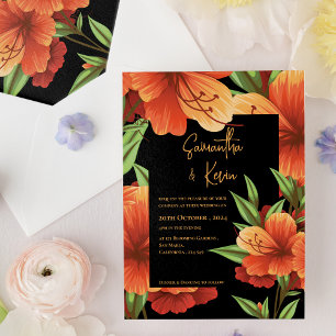 Invitation Moody foncé Elégant Mariage Floral Orange