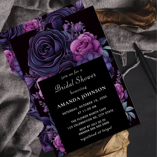 Invitation Moody foncé gothique violet Fête des mariées de fl (Créateur téléchargé)