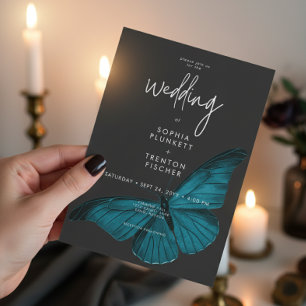 Invitation Moody foncé minimaliste Mariage Moth Turquoise