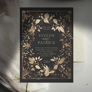Invitation Moody Forest Botanical Moderne Mariage d'or classi