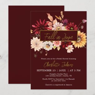 Invitation Moody Gold Fall In Love Burgundy Fête des mariées