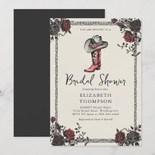 Invitation Moody Goth Western Red Black Roses Fête des mariée