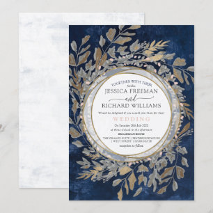 Invitation Moody Gothic Floral Wreath, Navy et blush