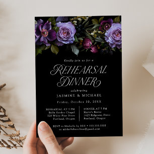 Invitation Moody Gothic Purple Floral Dîner De Répétition
