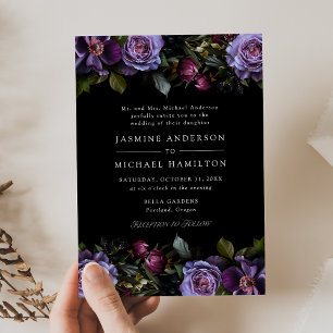 Invitation Moody Gothic Purple Floral Mariage