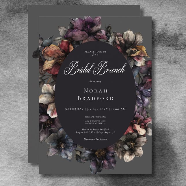 Invitation Moody gothique foncé Aquarelle Florale Bridal Brun (Dark Gothic Moody Watercolor Floral Bridal Brunch Invitation)