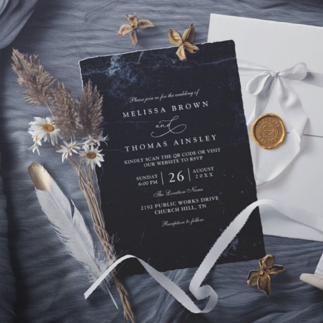 Invitation Moody Marble Minimalist Elegant QR Code Wedding (Créateur téléchargé)