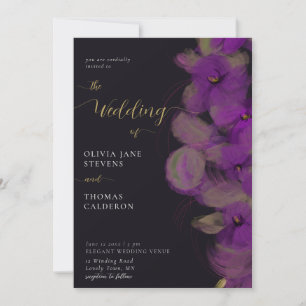 Invitation Moody moderne Orchidées violettes foncées Mariage