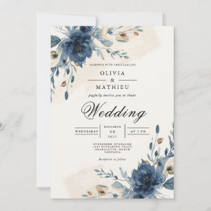 Invitation Moody Navy Floral Arch Mariage