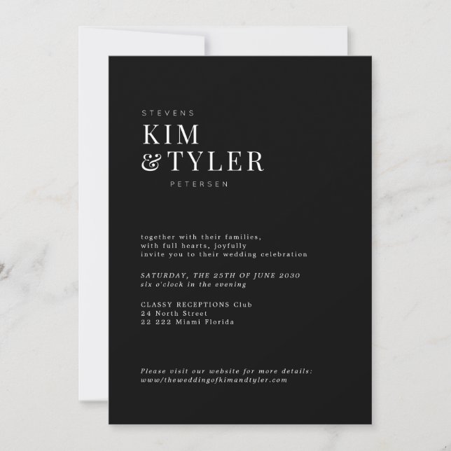 Invitation Moody noir minimaliste mariage de typographie mode (Devant)