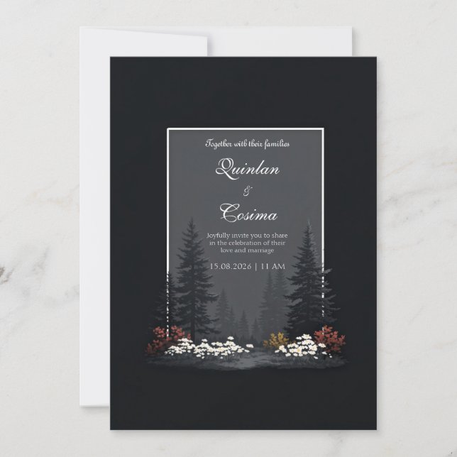 Invitation Moody Nordic Forest Wildflower Wedding (Devant)