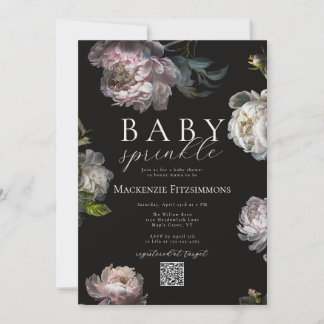 Invitation Moody Peony Dark Floral Baby Sprinkle
