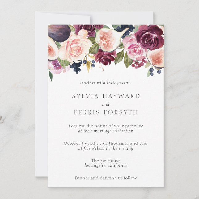 Invitation Moody Plum Floral et Fig Mariage (Devant)