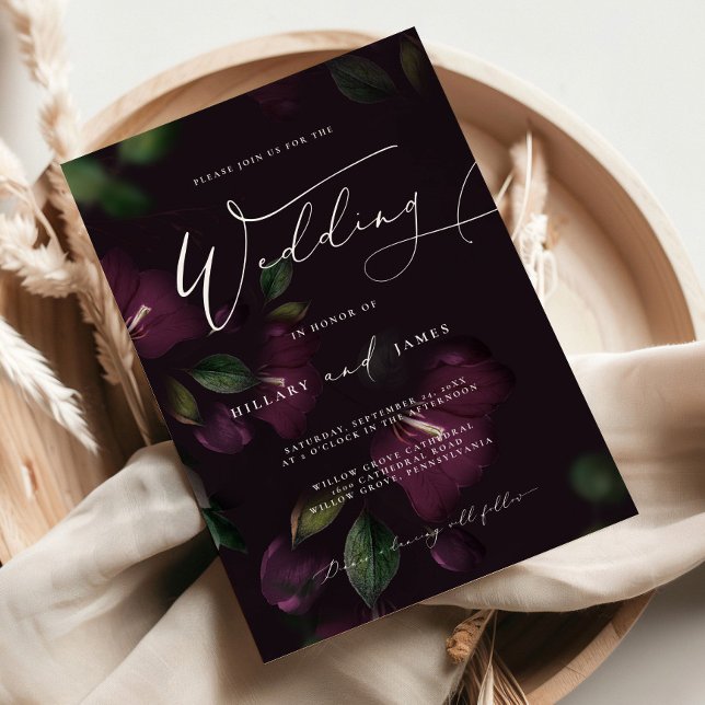 Invitation Moody Purple Bloom Calligraphie (Créateur téléchargé)