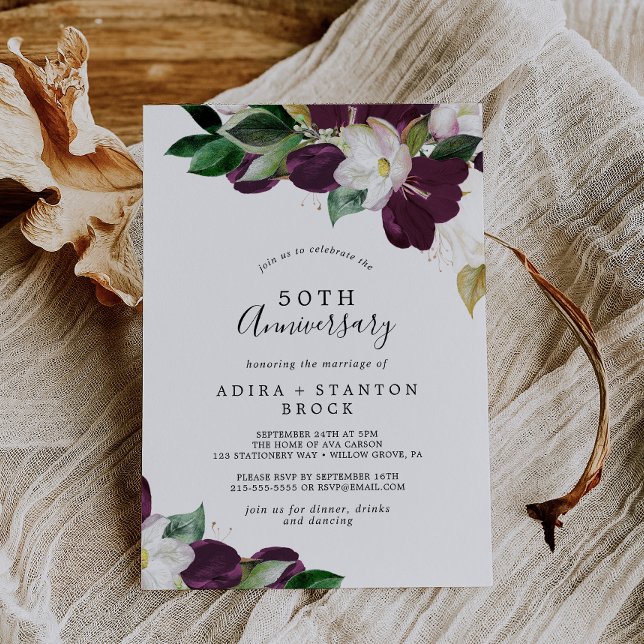 Invitation Moody Purple Blooms 50e anniversaire du Mariage (Créateur téléchargé)