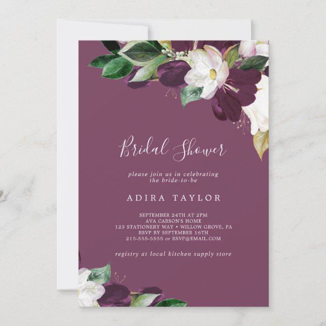 Invitation Moody Purple Blooms | Berry Fête des mariées (Devant)