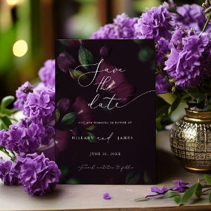 Invitation Moody Purple Blooms Calligraphie Enregistrer la da