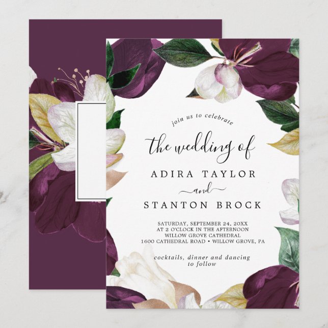 Invitation Moody Purple Blooms Le Mariage De (Devant / Derrière)