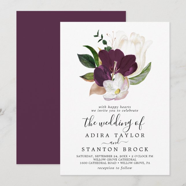 Invitation Moody Purple Blooms Le Mariage De (Devant / Derrière)