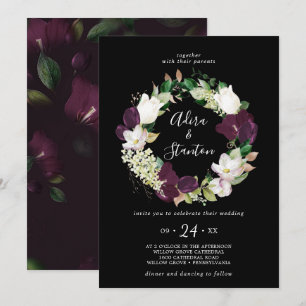 Invitation Moody Purple Blooms   Mariage de couronne noire