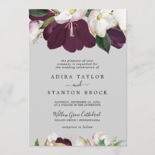 Invitation Moody Purple Blooms   Mariage officiel gris